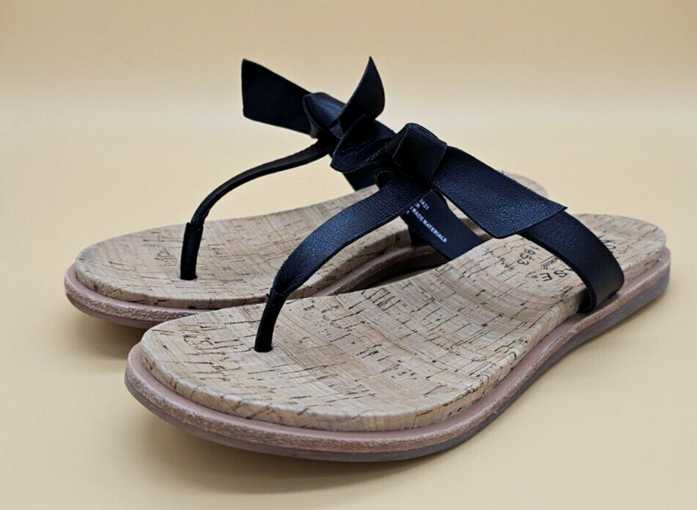 Kork-Ease Womens Size 6M Blake Thong Sandals Flip Flop Black Leather T- Strap